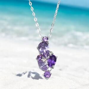Purple Amethyst Diamond Pendant Necklace 18 inch 925 Sterling Silver Chain